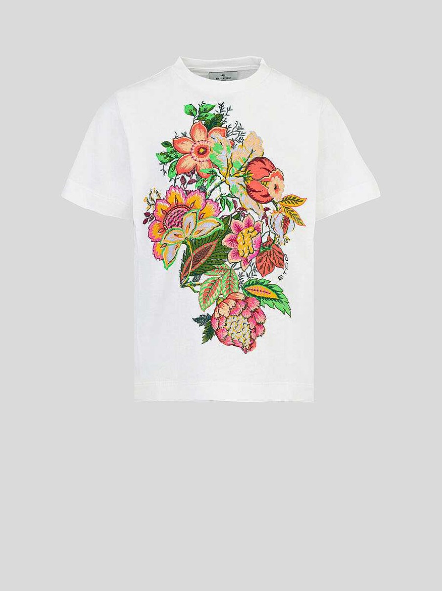 ETRO Kid'S Printed T-Shirt With Floral Embroidery | Topwear