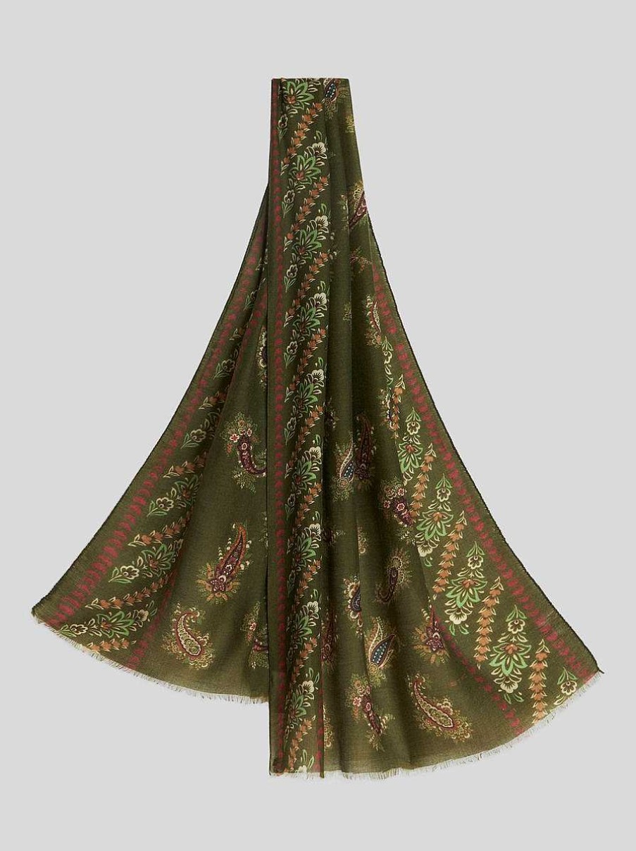 ETRO Micro Paisley Foliage Cashmere And Silk Scarf | Scarves