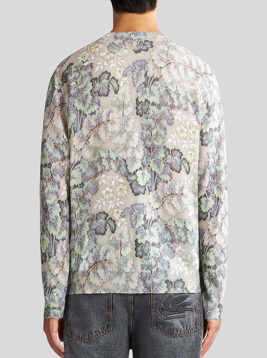 ETRO Cotton And Linen Foliage Sweater | Knitwear