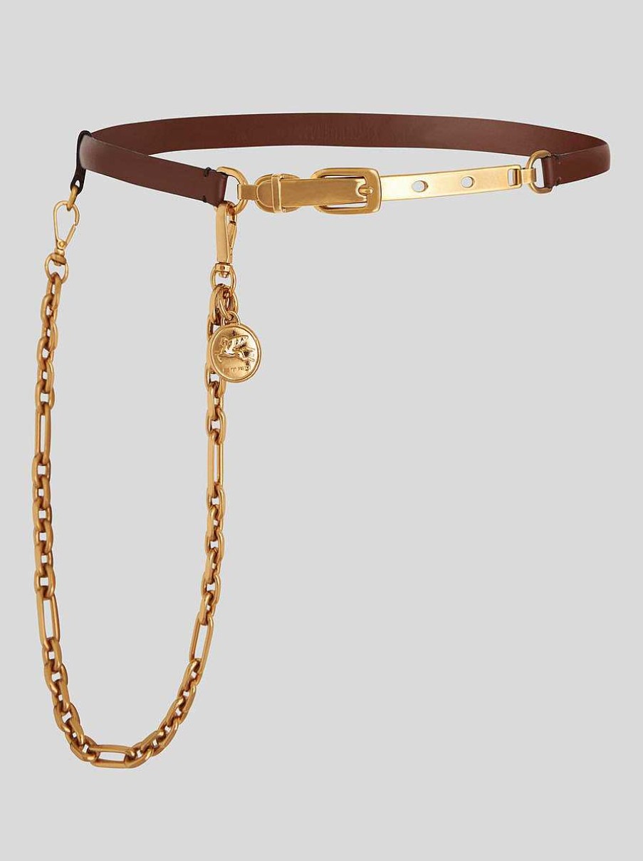 ETRO Leather Belt With Chain And Medallion | Belts