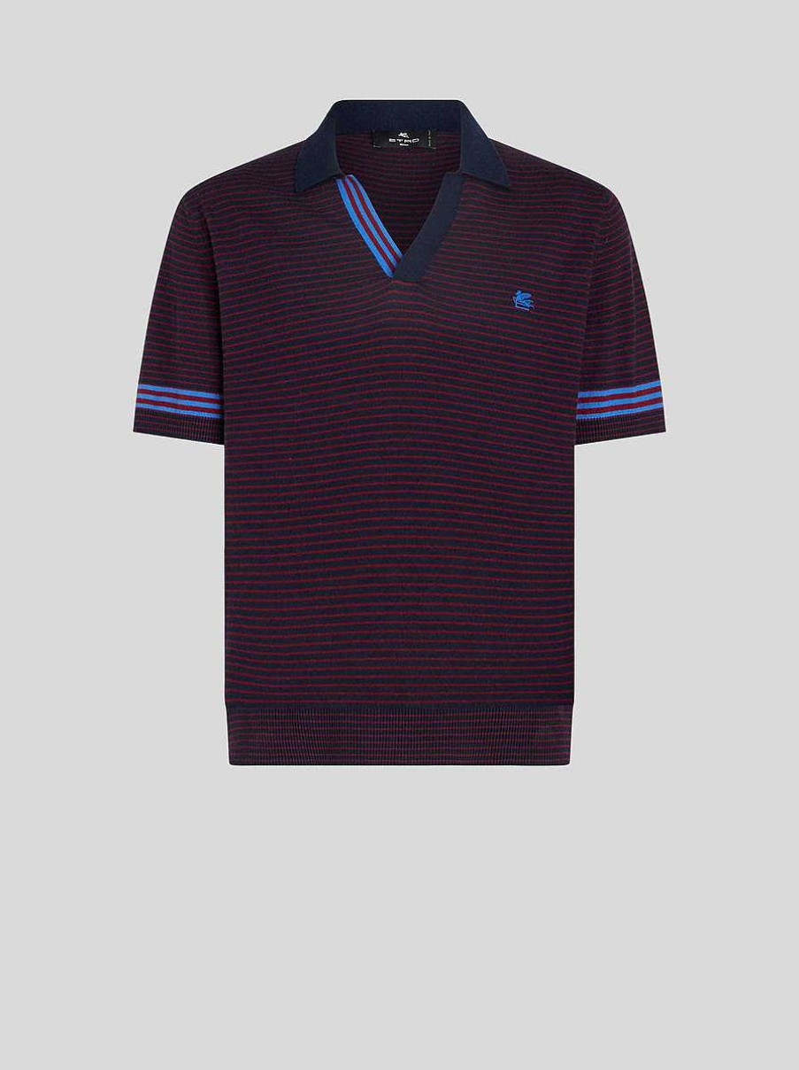 ETRO Striped Knit Polo Shirt With Logo | Knitwear