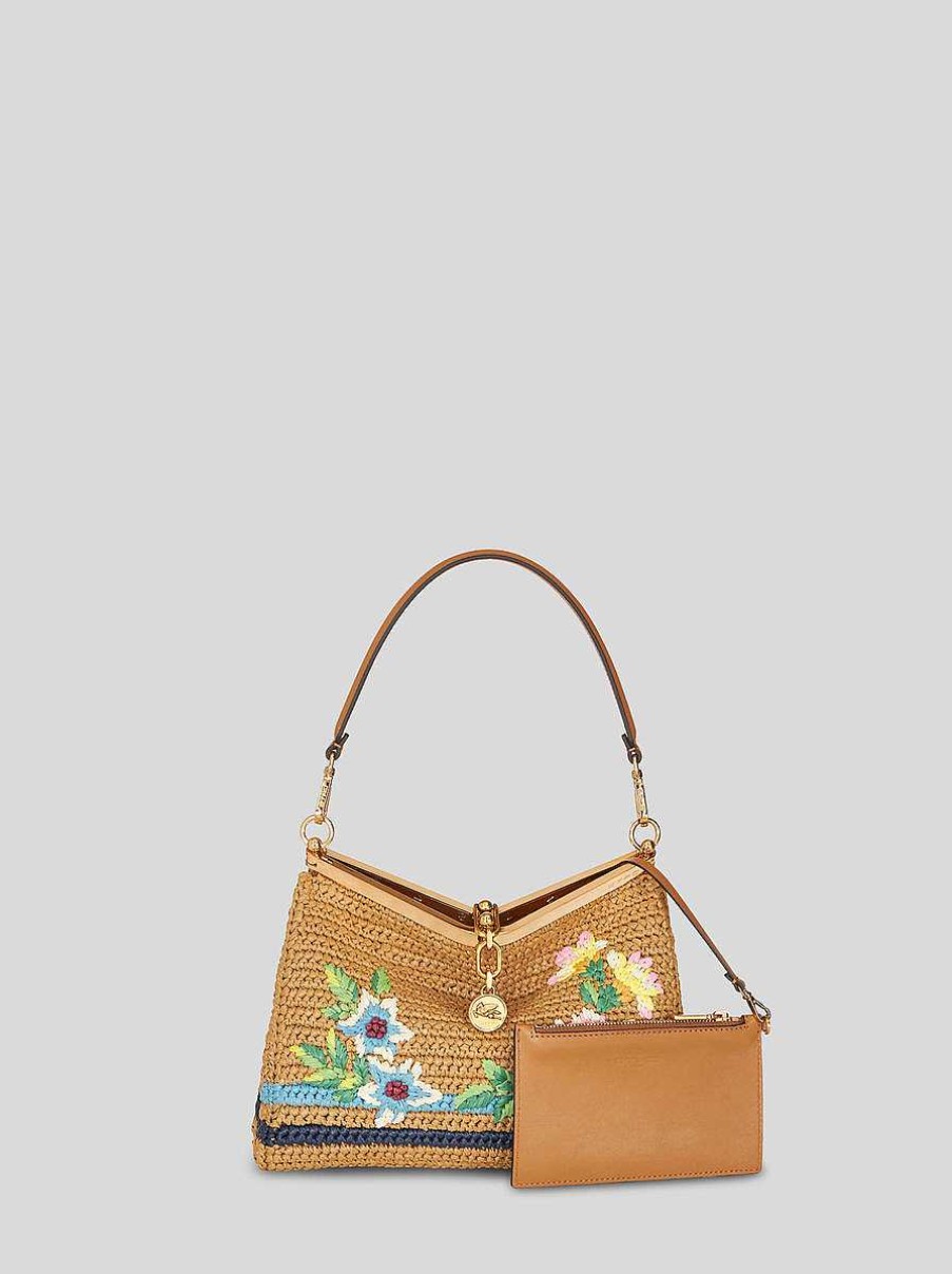 ETRO Medium Raffia Vela Bag With Embroidery | Vela