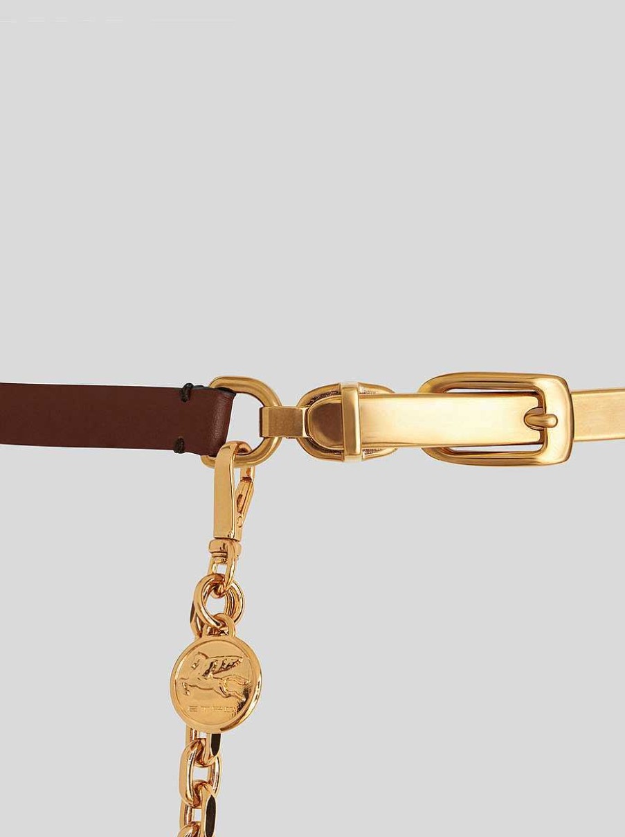 ETRO Leather Belt With Chain And Medallion | Belts