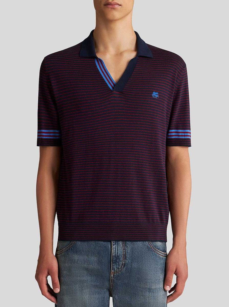 ETRO Striped Knit Polo Shirt With Logo | Knitwear