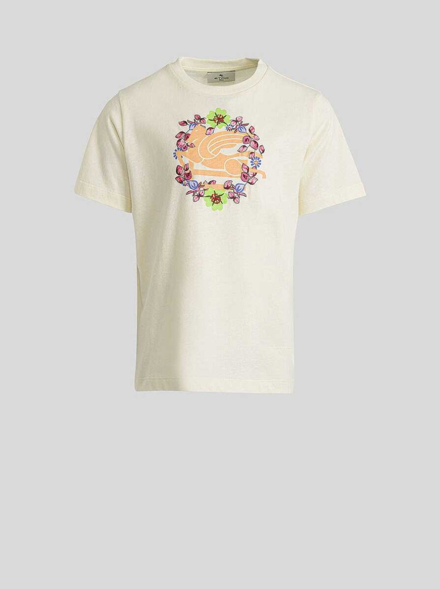 ETRO Kid'S T-Shirt With Floral Garland Embroidery And Pegaso Detail | Topwear