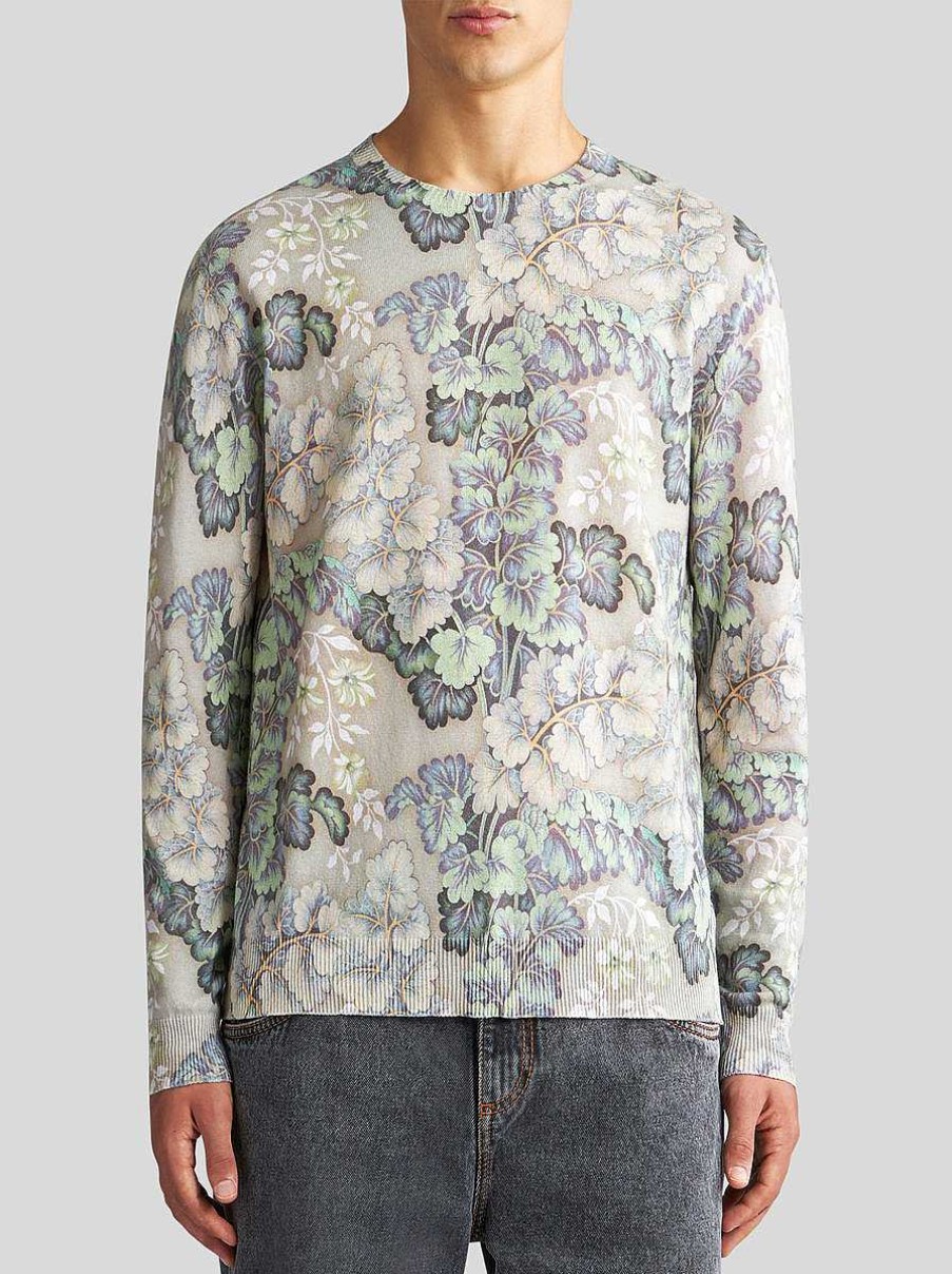 ETRO Cotton And Linen Foliage Sweater | Knitwear