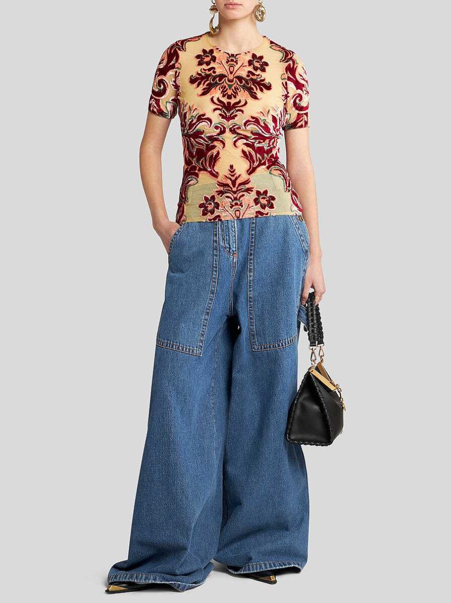 ETRO Tulle And Jacquard Velvet T-Shirt | Tops