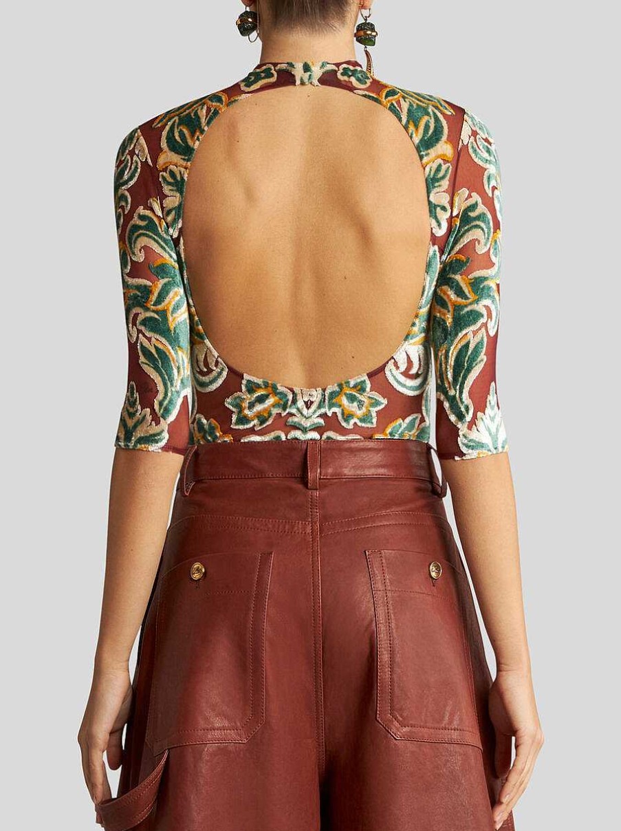 ETRO Tulle And Jacquard Velvet Bodysuit | Tops