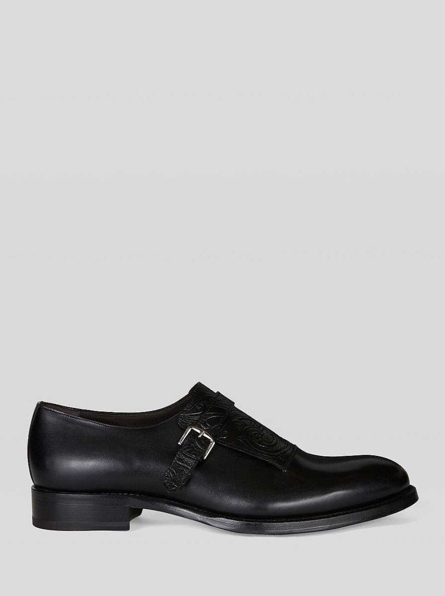 ETRO Leather Monk Straps With Paisley Pattern | Lace-Up Shoes