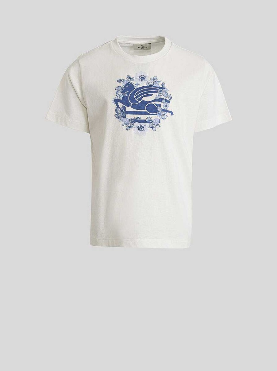 ETRO Kid'S T-Shirt With Floral Garland Embroidery And Pegaso Detail | Topwear