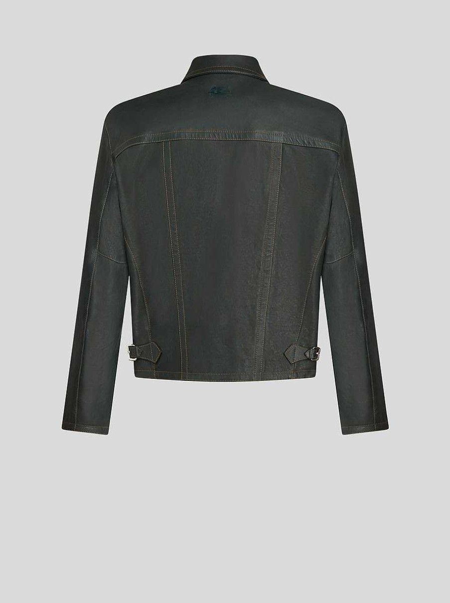 ETRO Leather Jacket With Logo | Coats And Outerwear